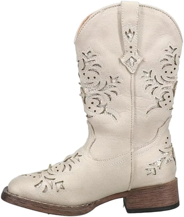 ROPER Kids Girls Lola Square Toe Casual Boots Mid Calf - White