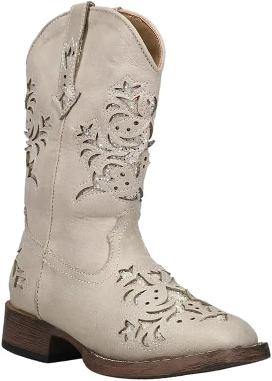 ROPER Kids Girls Lola Square Toe Casual Boots Mid Calf - White