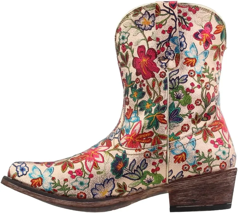 ROPER Womens Ingrid Floral Metallic Snip Toe Casual Boots Ankle Low Heel 1-2" - Multi