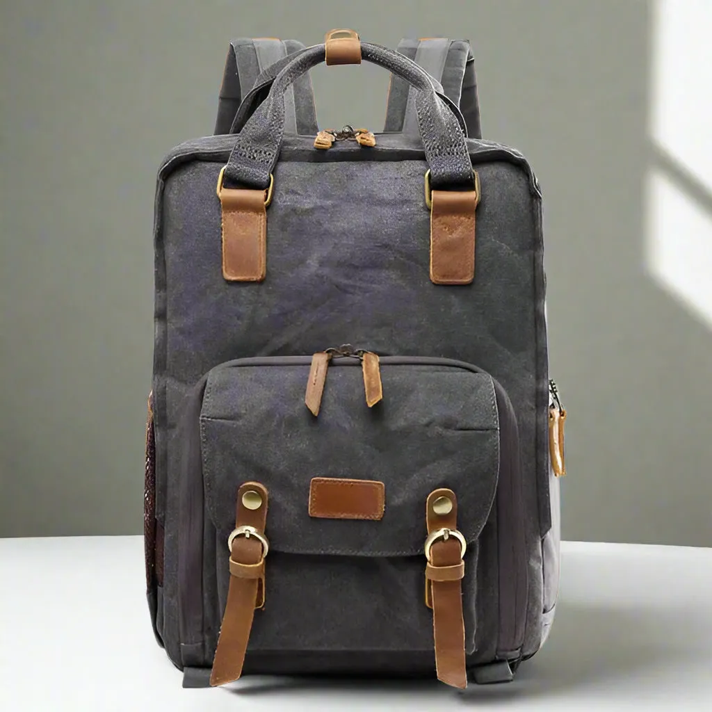 Royaleva Waterproof Waxed Canvas Camera Backpack 30cm