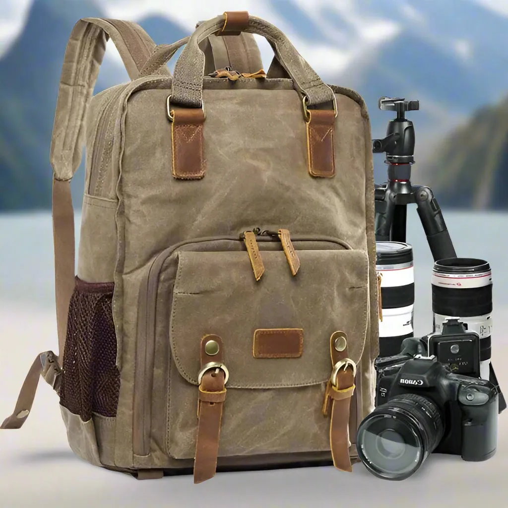 Royaleva Waterproof Waxed Canvas Camera Backpack 30cm