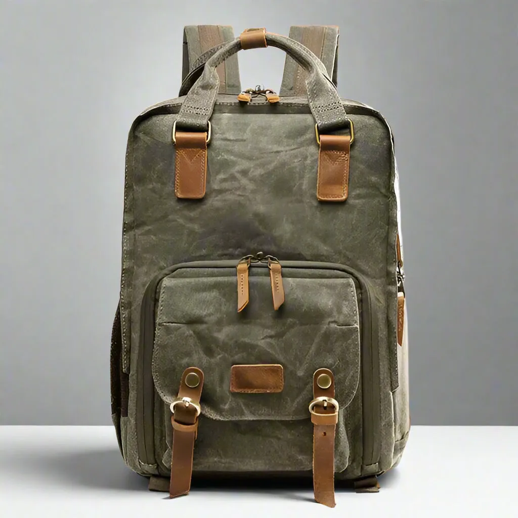Royaleva Waterproof Waxed Canvas Camera Backpack 30cm