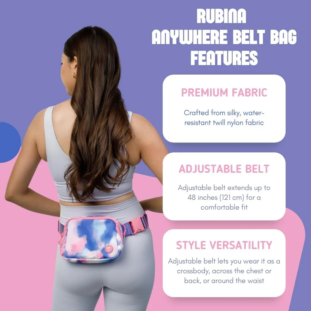 Rubina Anywhere Belt Bag | Crossbody Bag for Women | Unisex Hip Waist Pack for Hiking, Workout, Running, Traveling, Festivals | Chest Bag | Adjustable Strap | Cotton Candy