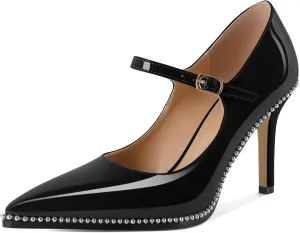 SAMMITOP Women's Pointed Toe Mary Jane Pumps 85mm Heel Party Dress Shoes