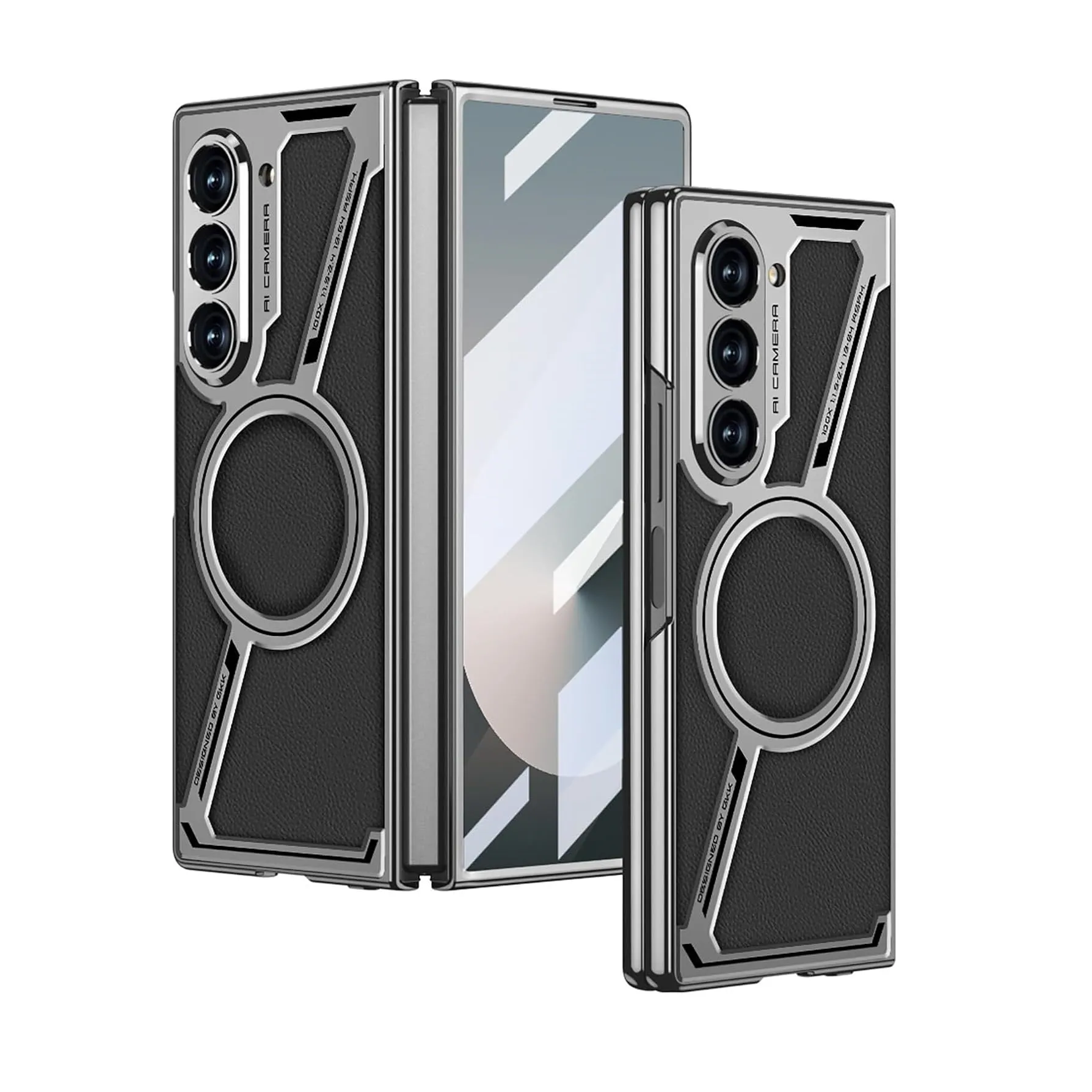 Samsung Galaxy Z Fold6 GKK Z Leather Shockproof Case with Glass - Black