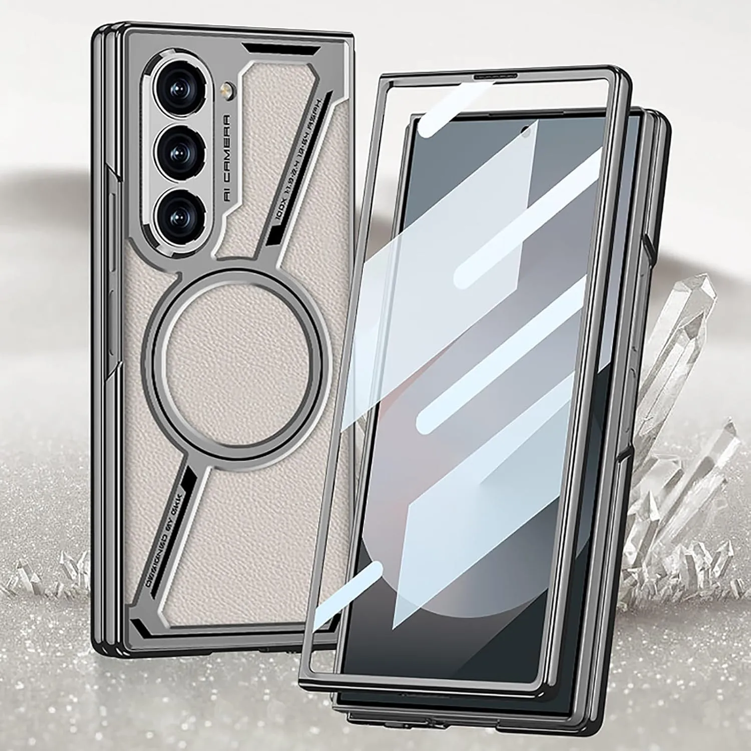 Samsung Galaxy Z Fold6 GKK Z Leather Shockproof Case with Glass - Grey