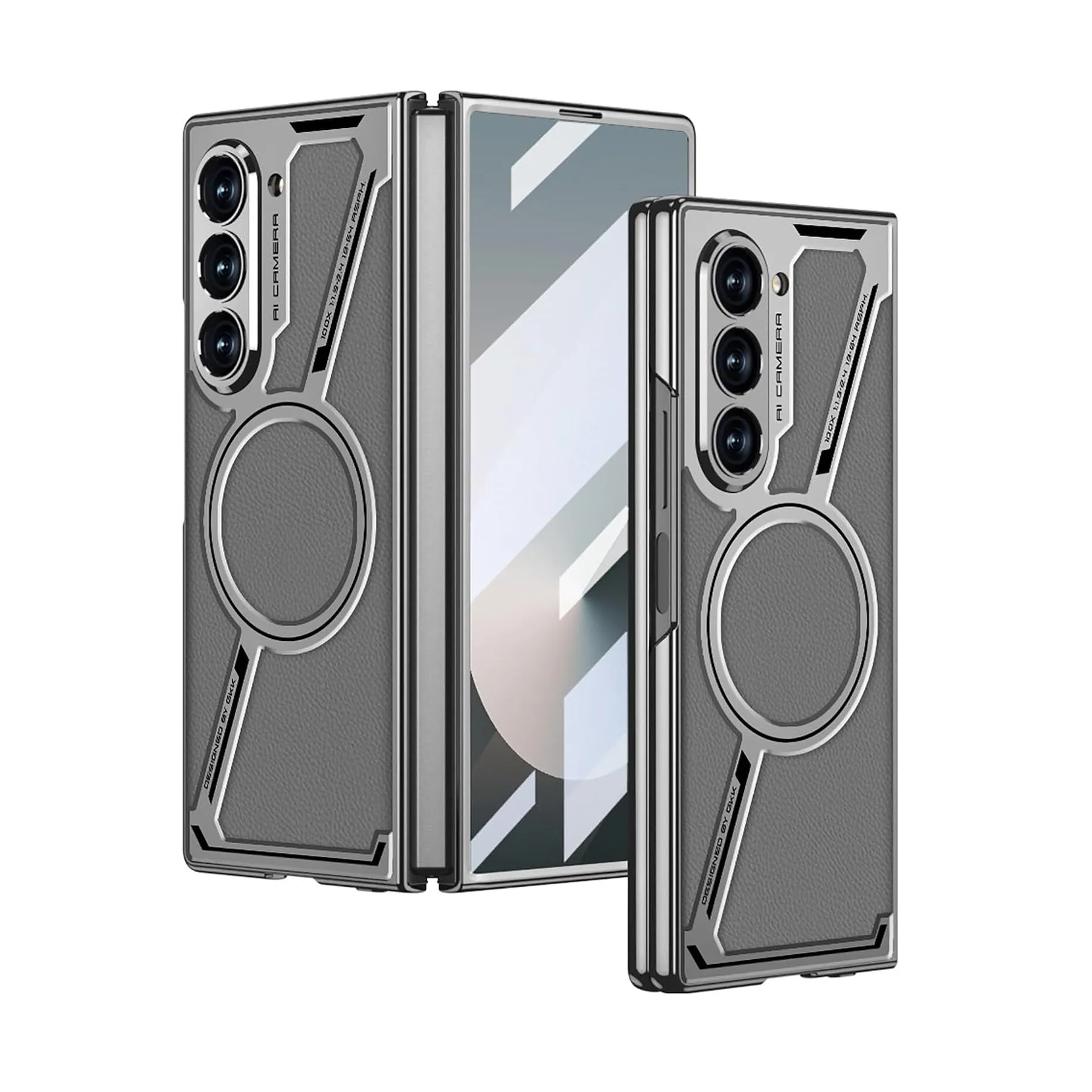 Samsung Galaxy Z Fold6 GKK Z Leather Shockproof Case with Glass - Grey