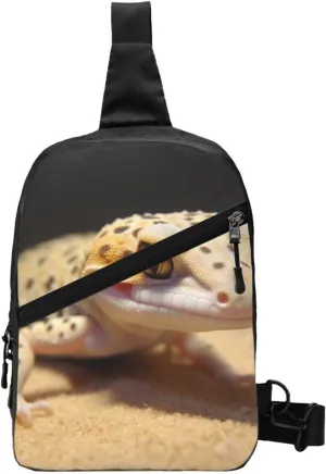 Sand Leopard Gecko Printed Folding Travel Chest Bag, Crossbody Sling Backpack for Men & Women, Multipurpose Shoulder Bag, Black, One Size, Hiking Backpack