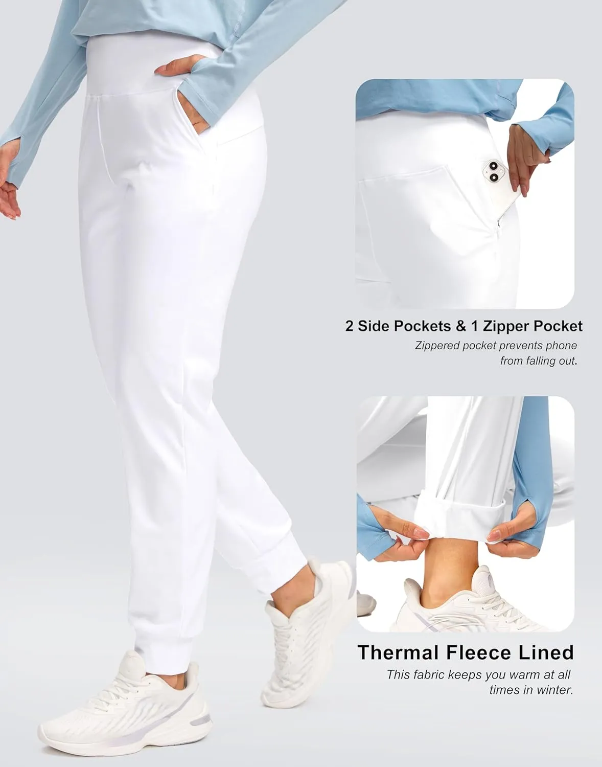 SANTINY Women's Fleece Lined Joggers Water Resistant High Waisted Thermal Sweatpants Winter Pants Hiking Running Pockets