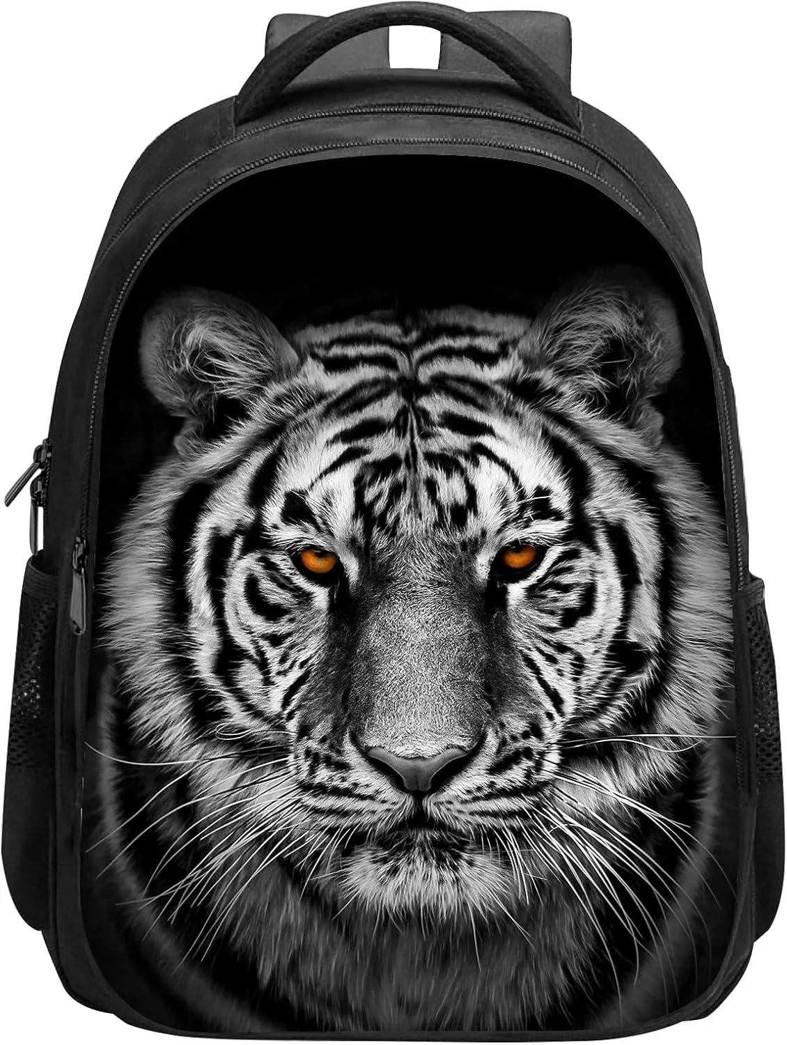 SARA NELL Cool White Tiger School Backpack for Boys Girls, Durable Bookbag with 2 Main Compartment, Side Pockets, Kindergarten Elementary Backpack, 15.7 Inches