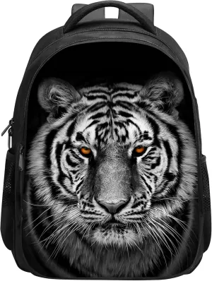 SARA NELL Cool White Tiger School Backpack for Boys Girls, Durable Bookbag with 2 Main Compartment, Side Pockets, Kindergarten Elementary Backpack, 15.7 Inches