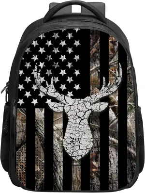 SARA NELL Kids Deer School Backpack for Boys Girls,Hunting Camo Deer School Bags Bookbags with 2 Main Compartment, Primary Elementary Student Backpack, 15.7 Inches