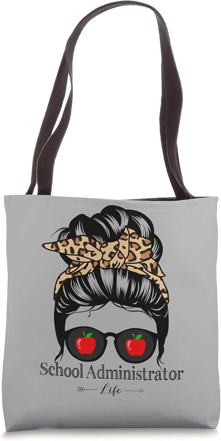 School Administrator Messy Bun Hair Funny Leopard Assistant Tote Bag