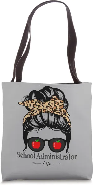 School Administrator Messy Bun Hair Funny Leopard Assistant Tote Bag
