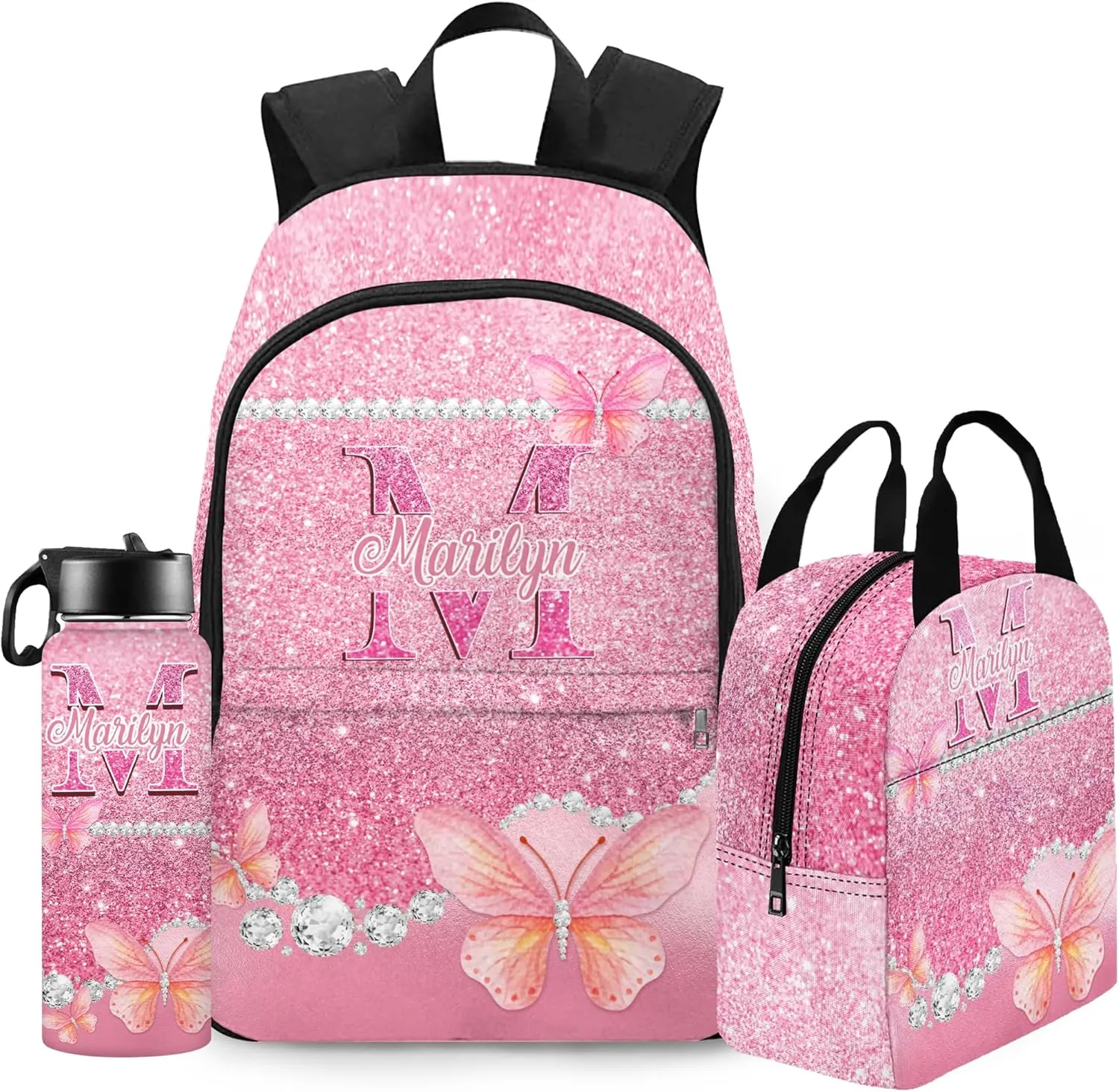 School Backpack Custom Kids Backpack with Lunch Bag Box Personalized Name School Bag Back to School Gifts for Daughter Casual Unisex School Bags Customized Backpack for School Season