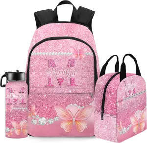 School Backpack Custom Kids Backpack with Lunch Bag Box Personalized Name School Bag Back to School Gifts for Daughter Casual Unisex School Bags Customized Backpack for School Season