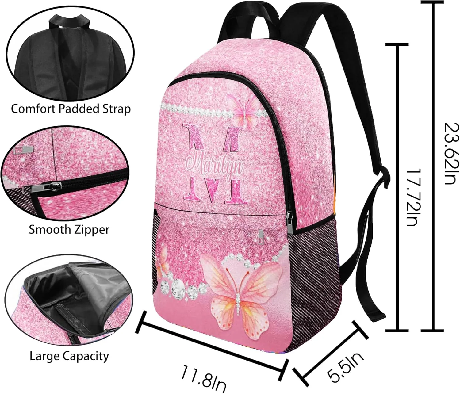 School Backpack Custom Kids Backpack with Lunch Bag Box Personalized Name School Bag Back to School Gifts for Daughter Casual Unisex School Bags Customized Backpack for School Season