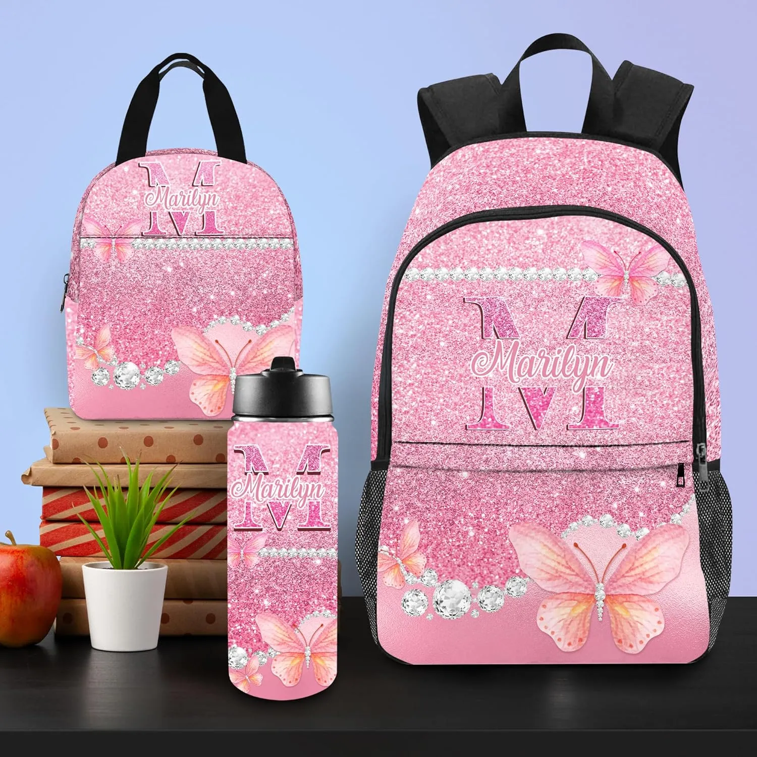 School Backpack Custom Kids Backpack with Lunch Bag Box Personalized Name School Bag Back to School Gifts for Daughter Casual Unisex School Bags Customized Backpack for School Season