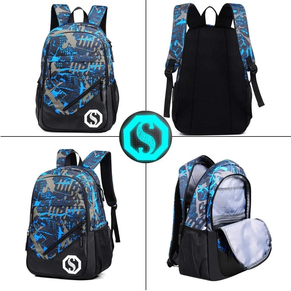 School Backpack for Boys, 14 Inch Laptop Backpack with USB Charging Port, Anti-theft Lock, Lunch Bag & Pencil Case, Lightweight Water Resistant Bookbag Daypack