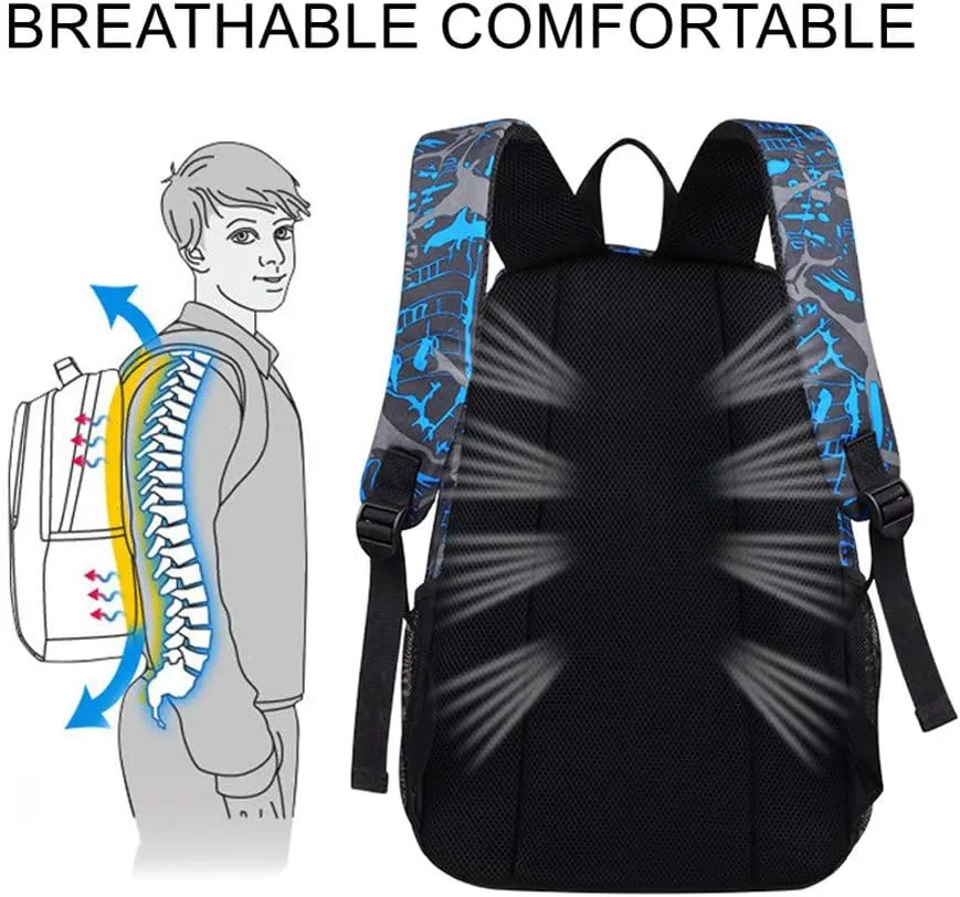 School Backpack for Boys, 14 Inch Laptop Backpack with USB Charging Port, Anti-theft Lock, Lunch Bag & Pencil Case, Lightweight Water Resistant Bookbag Daypack