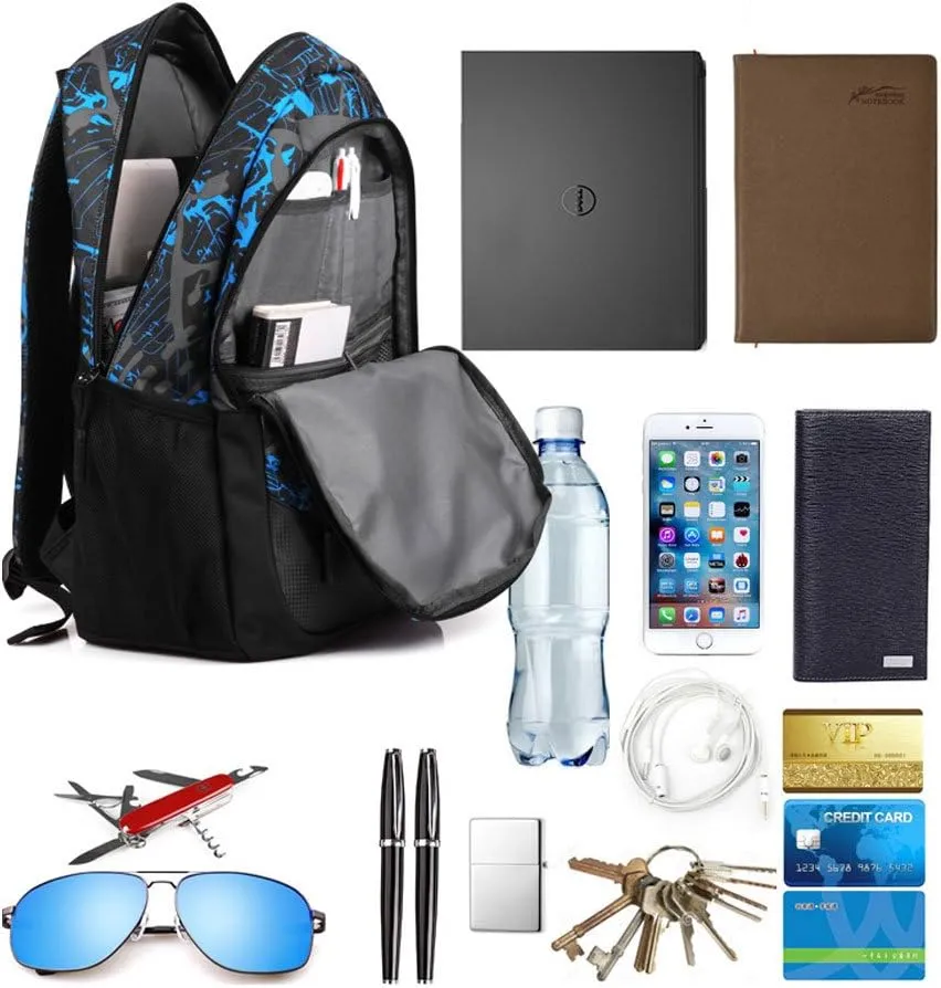 School Backpack for Boys, 14 Inch Laptop Backpack with USB Charging Port, Anti-theft Lock, Lunch Bag & Pencil Case, Lightweight Water Resistant Bookbag Daypack