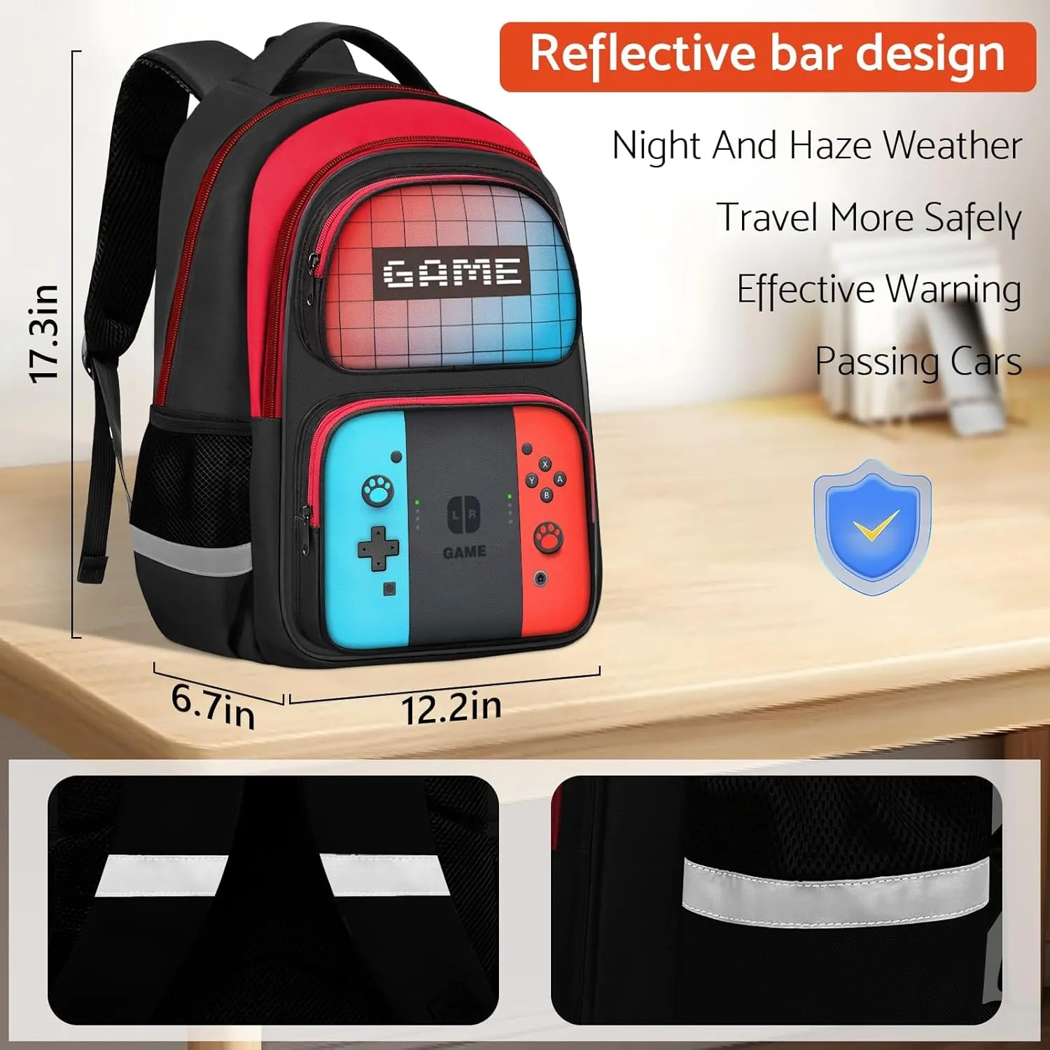 School Backpack for Boys - 3pcs Gamer Boys Backpack with Lunch Box and Pencil Case for Kids Children Teens Elementary Middle School - HFHTDC Video Game Bookbag 17″ Large Capacity