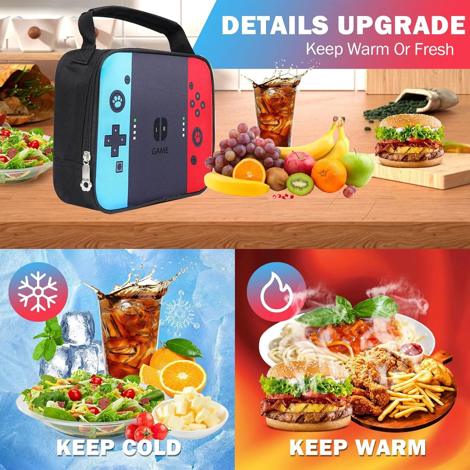 School Backpack For Boys Backpack with Lunch Box Teen Boys Backpack Set Game Boys Backpack for Kids Junior High School Primary School Boys Backpack(Red&blue-set), Large