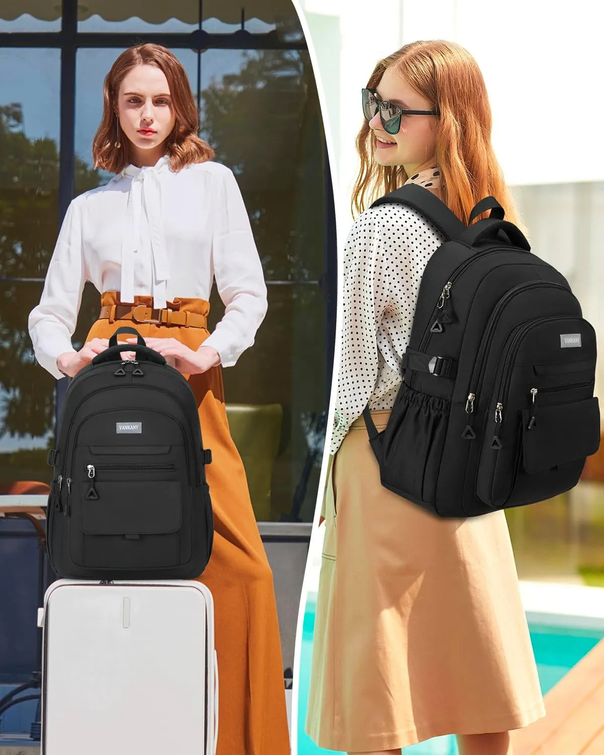 School Backpack for Teen Girls, Aesthetic Bookbag for College Middle High School, Women Students Laptop Backpack Mochilas Escolares, Black