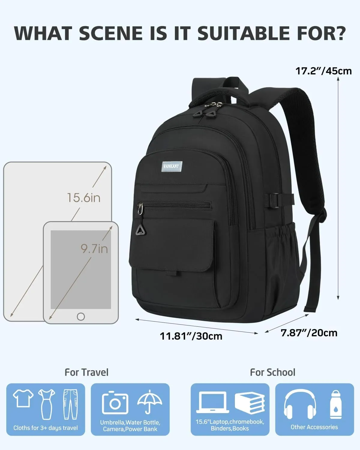 School Backpack for Teen Girls, Aesthetic Bookbag for College Middle High School, Women Students Laptop Backpack Mochilas Escolares, Black