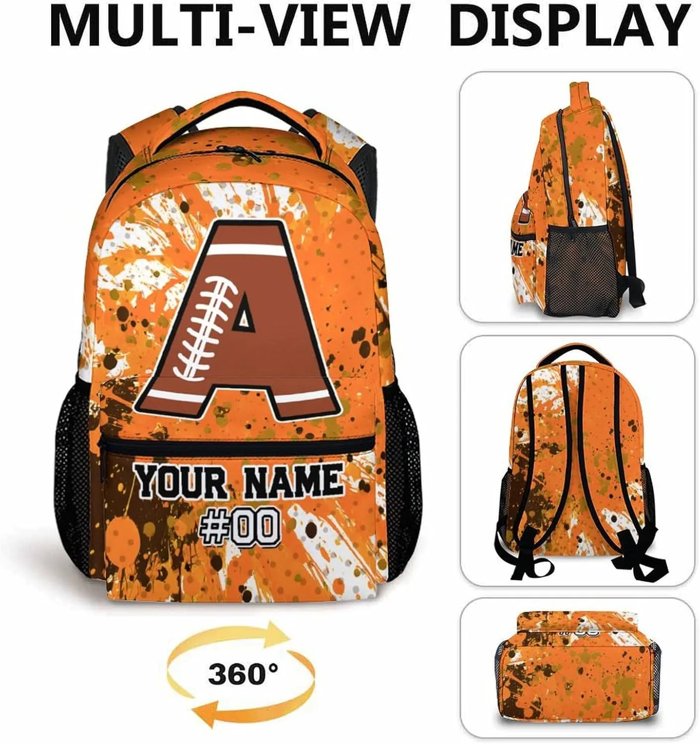 School Backpacks for Kids, Custom Football Backpack for Boys Girls, Personalized Name Pink Bookbag for Students Children, 17 Inch School Bag with Shoulder for Primary Middle School