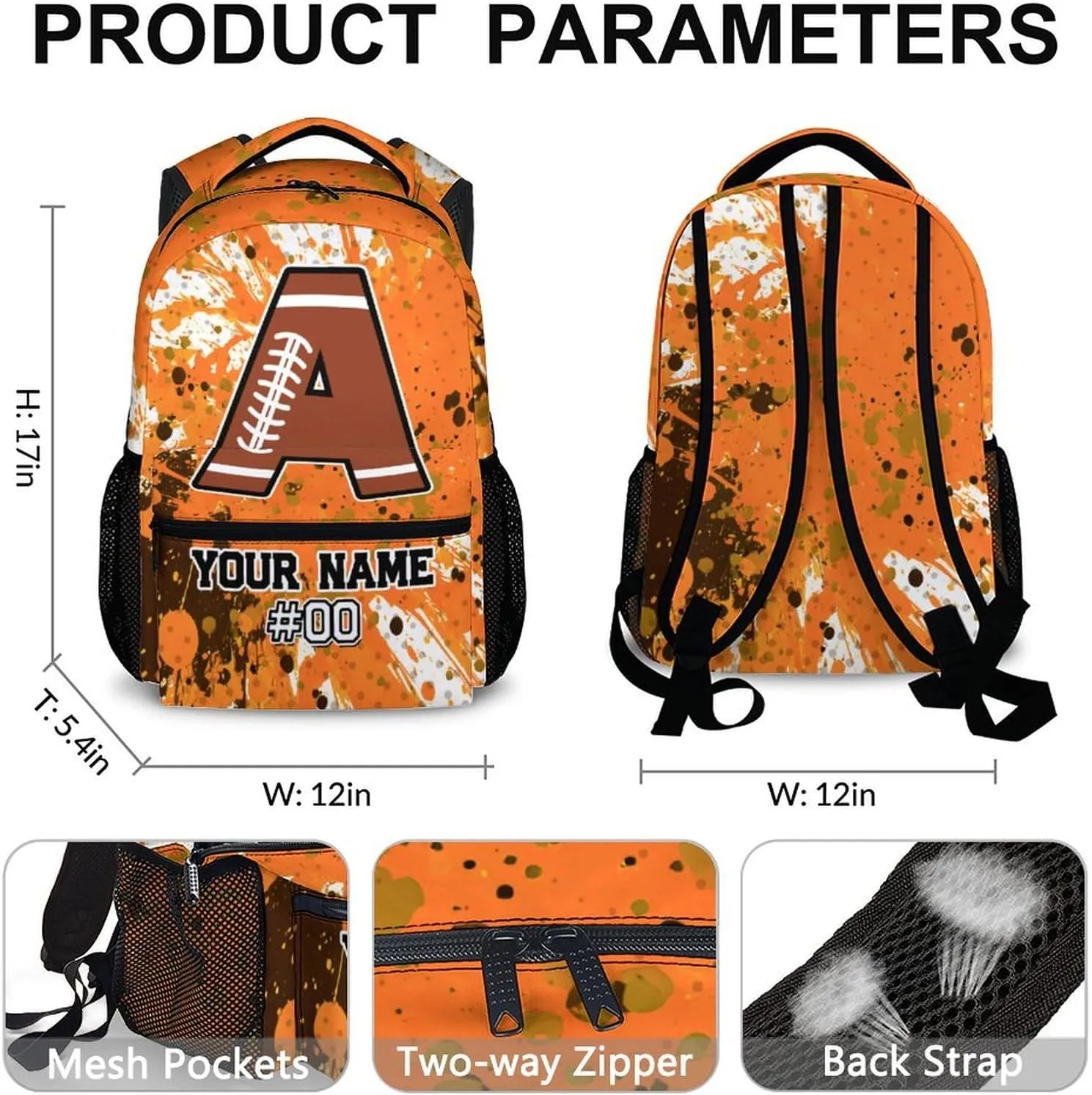 School Backpacks for Kids, Custom Football Backpack for Boys Girls, Personalized Name Pink Bookbag for Students Children, 17 Inch School Bag with Shoulder for Primary Middle School
