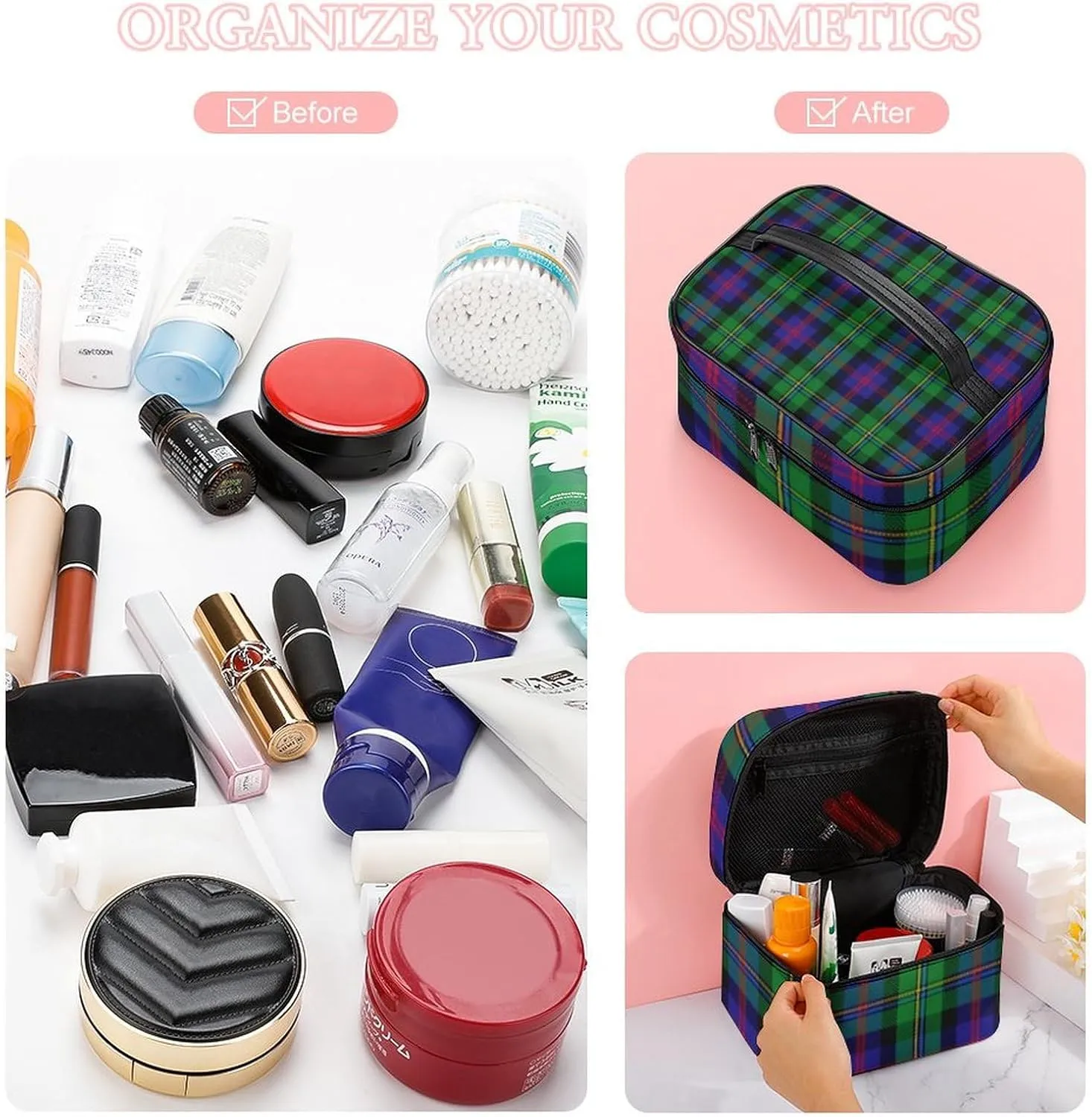 Scottish Clan Rose Hunting Tartan Plaid Large Capacity Soft And High-value Practical Makeup And Wash Bag