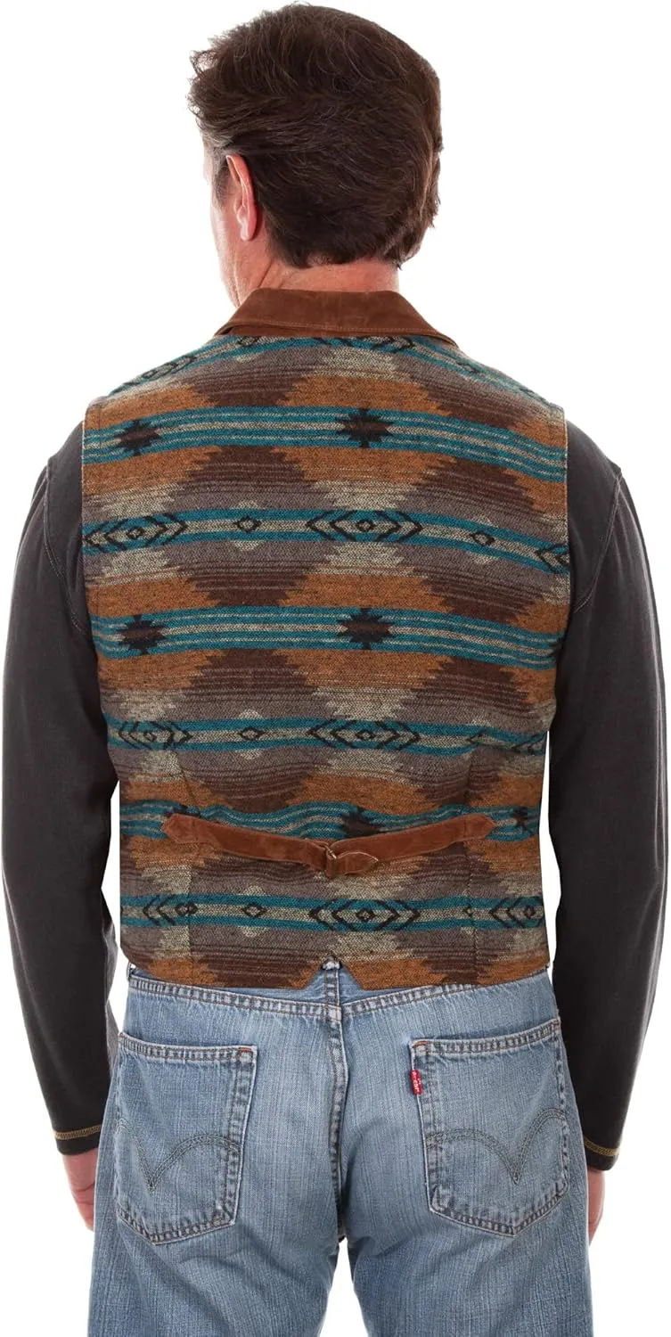 Scully Western Vest Mens Tailored Aztec Back Suede Snap F0_1045