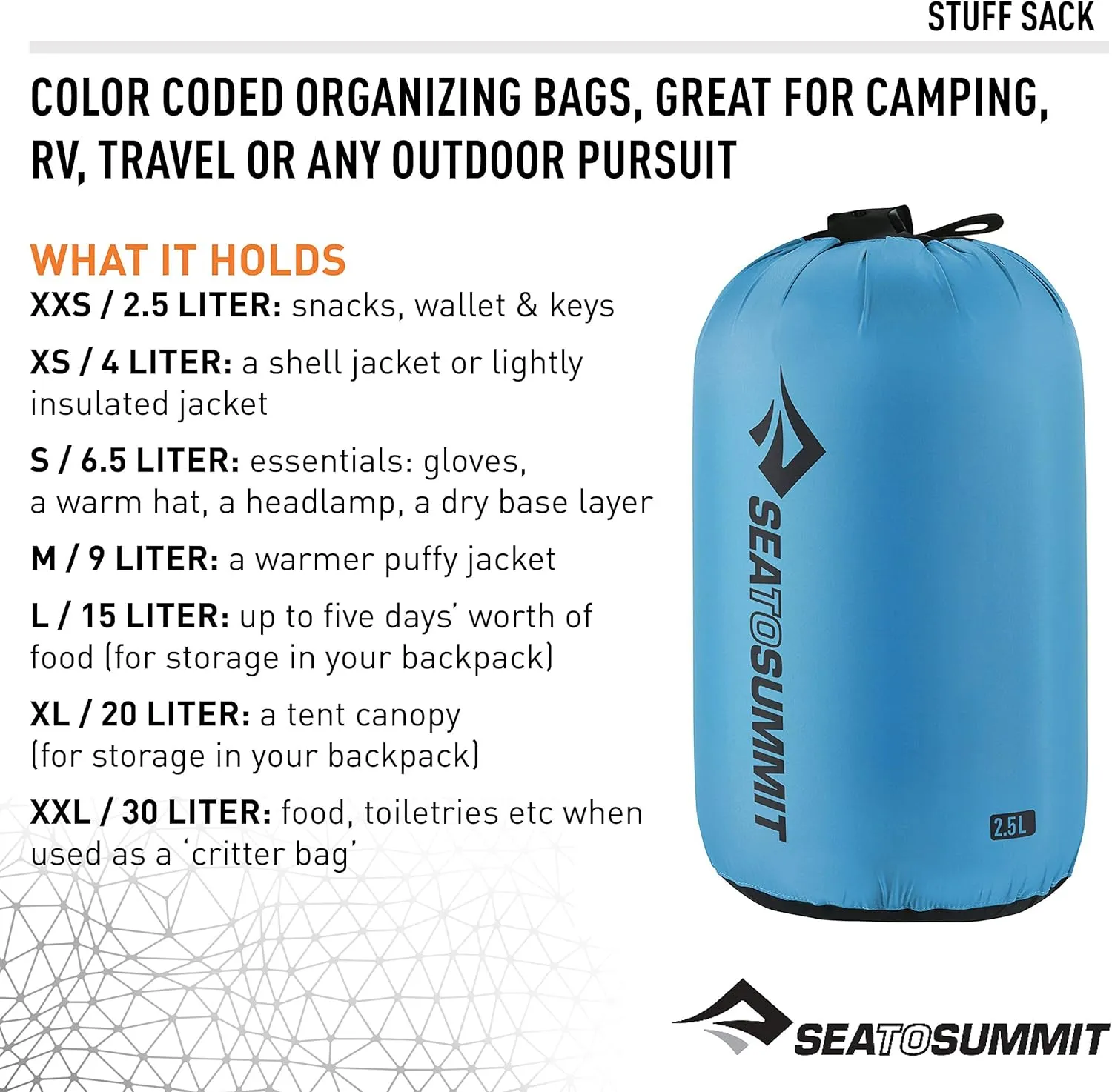 Sea to Summit Nylon Stuff Sack, Durable Outdoor and Travel Storage