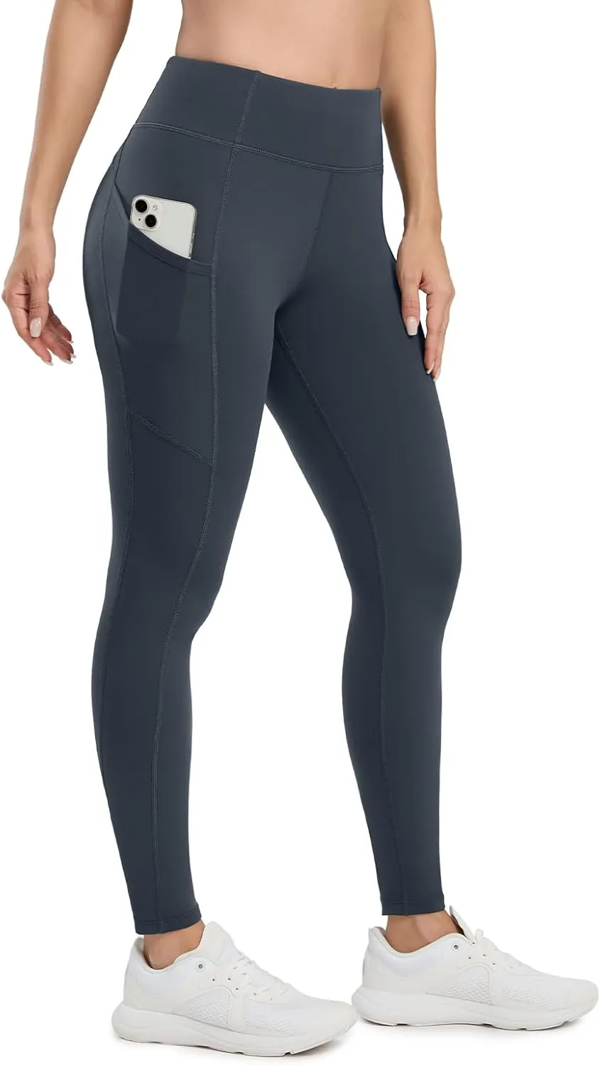 Seamaid Women's Fleece Lined Leggings 27" Water Resistant Thermal Winter Running Hiking Pants with Pockets High Waisted