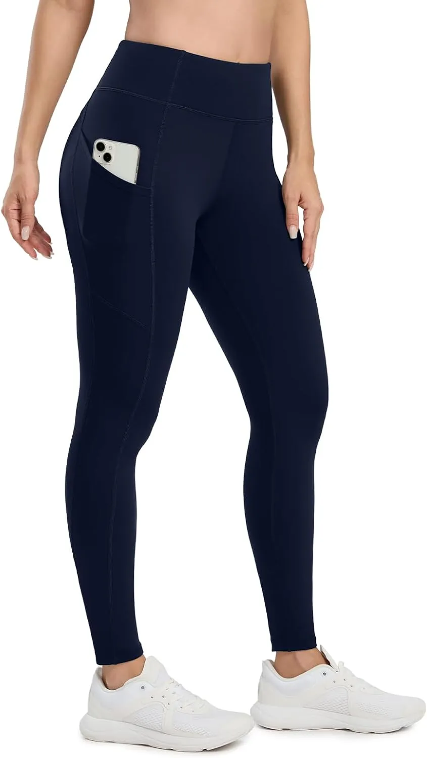 Seamaid Women's Fleece Lined Leggings 27" Water Resistant Thermal Winter Running Hiking Pants with Pockets High Waisted