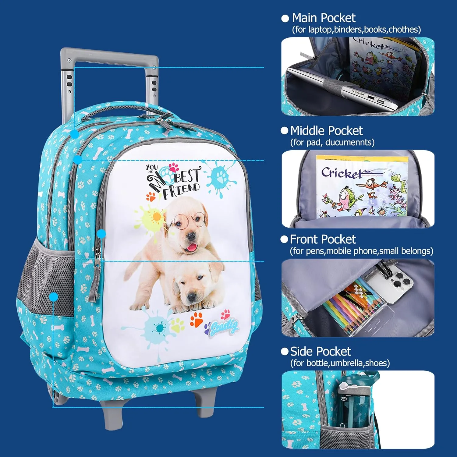 Seastig Kids Wheeled Backpack - 18in Double Handle with Wheels