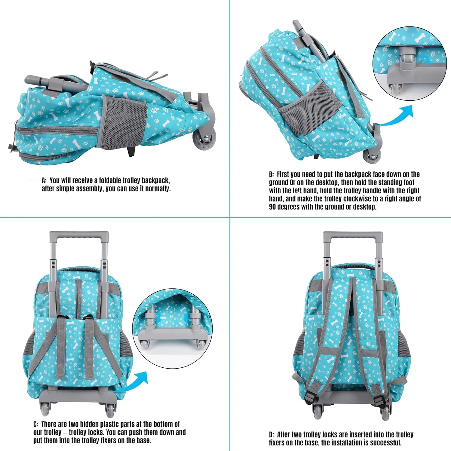 Seastig Kids Wheeled Backpack - 18in Double Handle with Wheels
