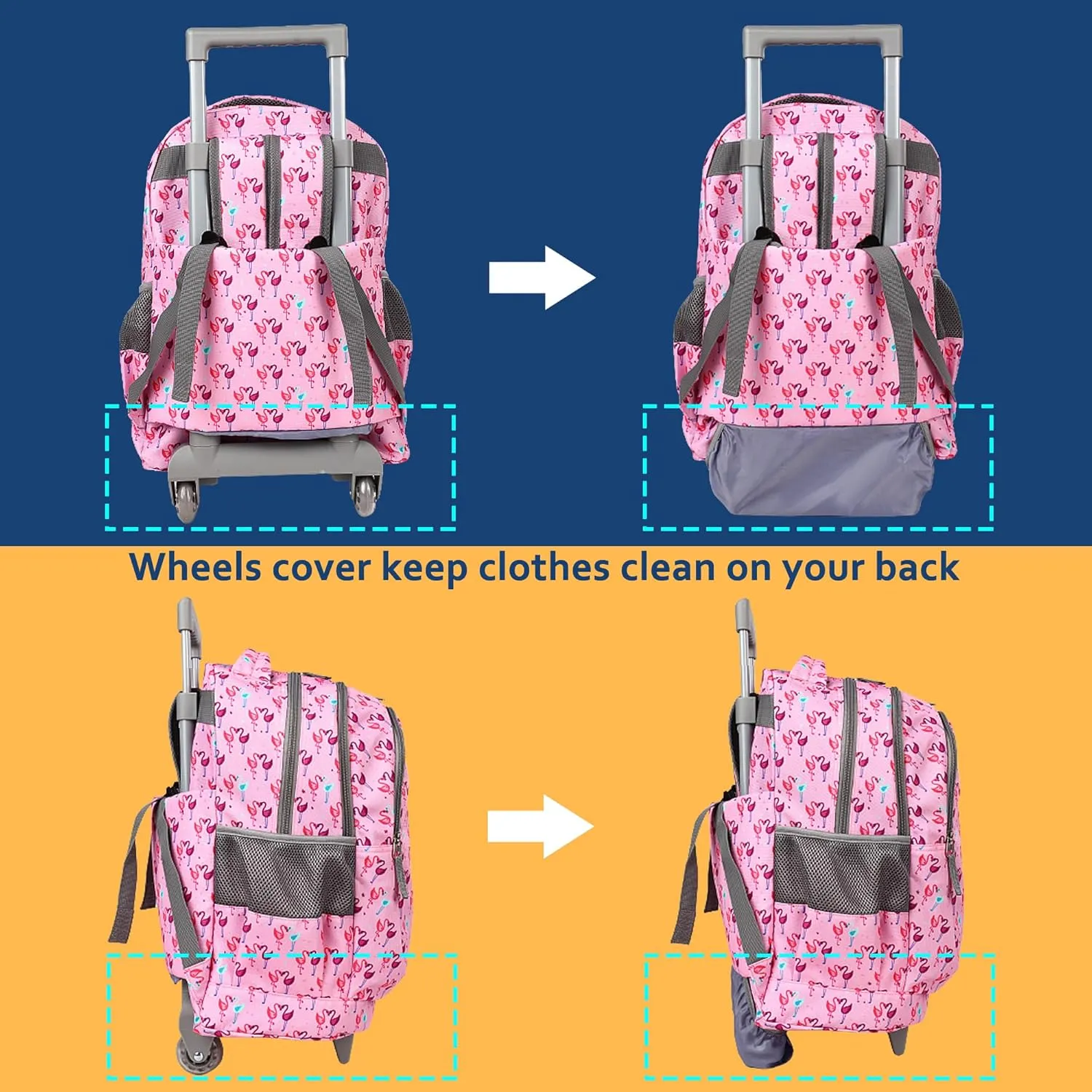 seastig Rolling Backpack 18in Double Handle Backpack Kids Wheeled Backpack Roller Backpack with Lunch Bag Set Girls Boys