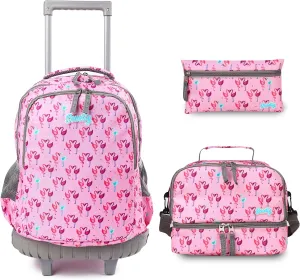 seastig Rolling Backpack 18in Double Handle Backpack Kids Wheeled Backpack Roller Backpack with Lunch Bag Set Girls Boys