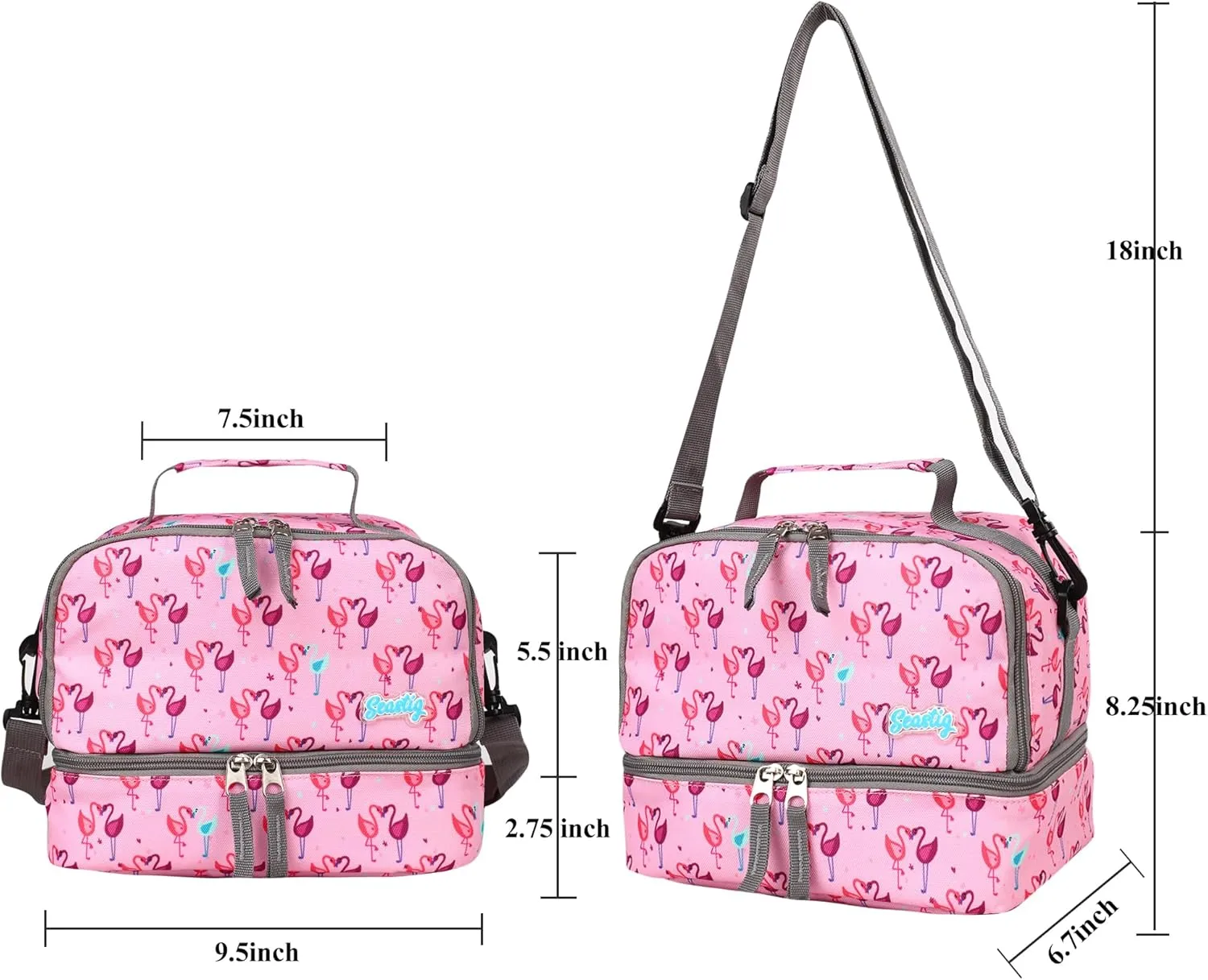 seastig Rolling Backpack 18in Double Handle Backpack Kids Wheeled Backpack Roller Backpack with Lunch Bag Set Girls Boys