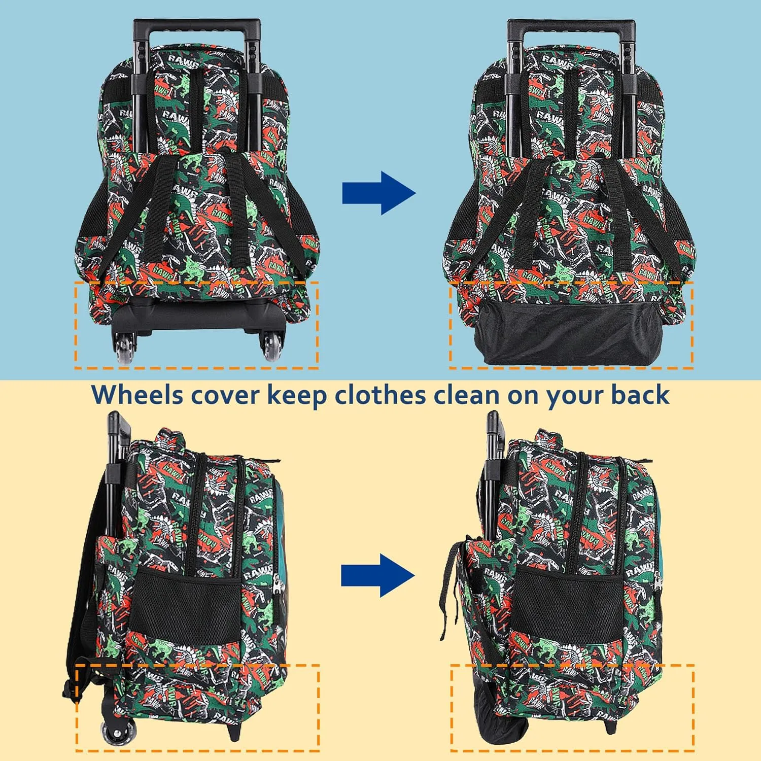 seastig Rolling Backpack for Kids Wheeled Backpack 18in Double Handle Backpack with Wheels