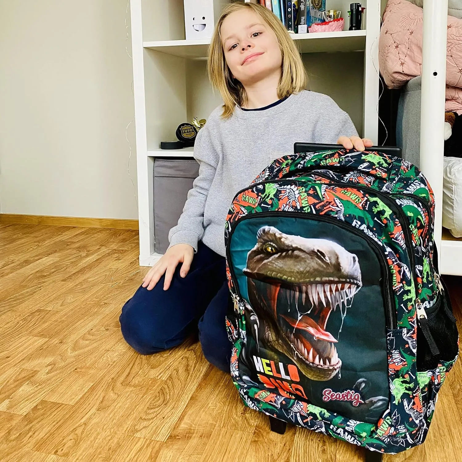 seastig Rolling Backpack for Kids Wheeled Backpack 18in Double Handle Backpack with Wheels