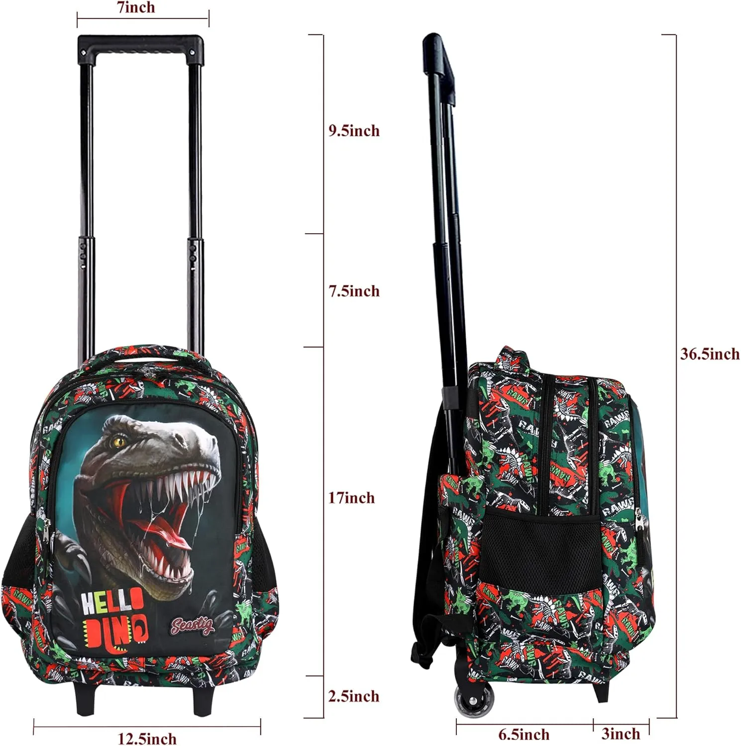 seastig Rolling Backpack for Kids Wheeled Backpack 18in Double Handle Backpack with Wheels