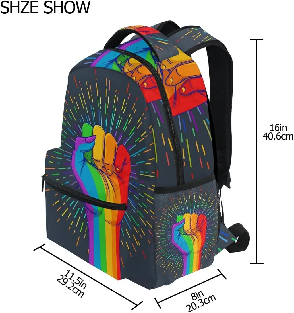 senya School Backpack Rainbow Fist Pride Teens Girls Boys Schoolbag Travel Bag