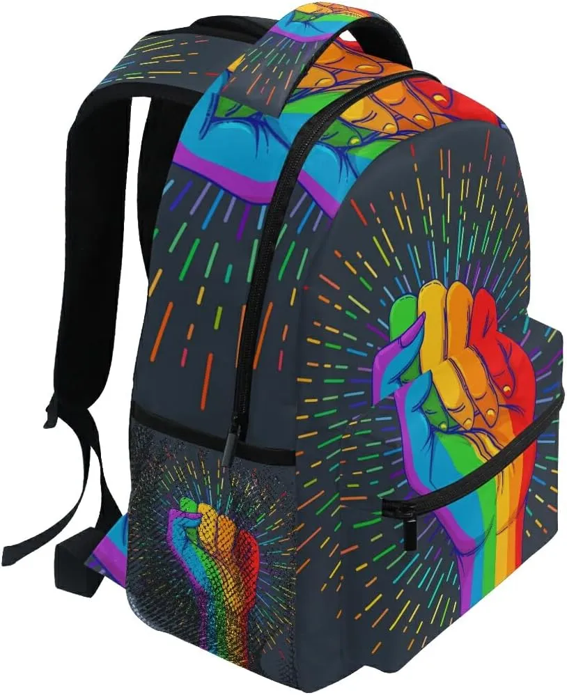 senya School Backpack Rainbow Fist Pride Teens Girls Boys Schoolbag Travel Bag