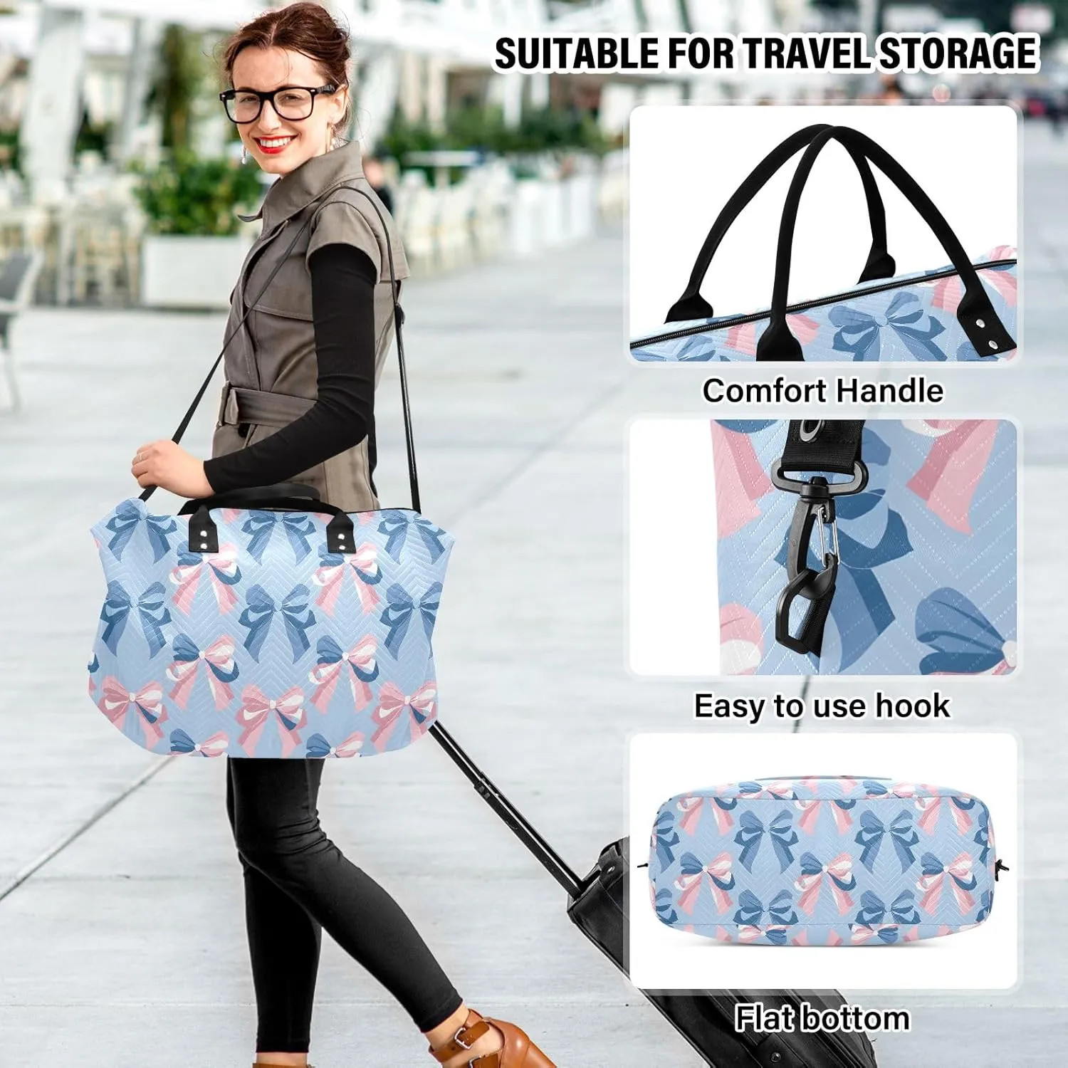 senya Weekender Bags Travel Duffel Gym Bag Ribbon Bow Sea Carry on Overnight Tote Bag with Toiletry Bag for Airplane Travel Trip Gym Yoga, g366836183p1006c1071s2442
