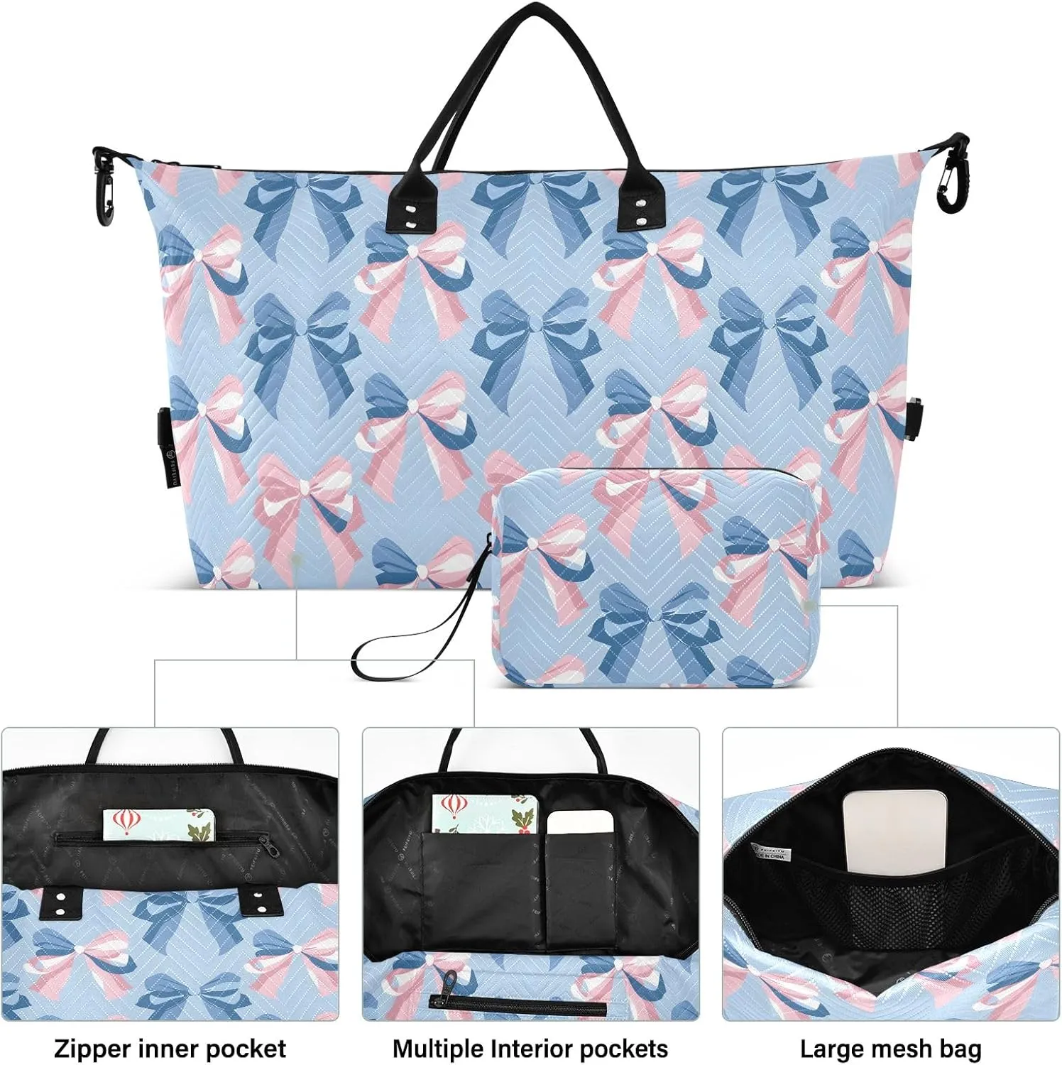 senya Weekender Bags Travel Duffel Gym Bag Ribbon Bow Sea Carry on Overnight Tote Bag with Toiletry Bag for Airplane Travel Trip Gym Yoga, g366836183p1006c1071s2442