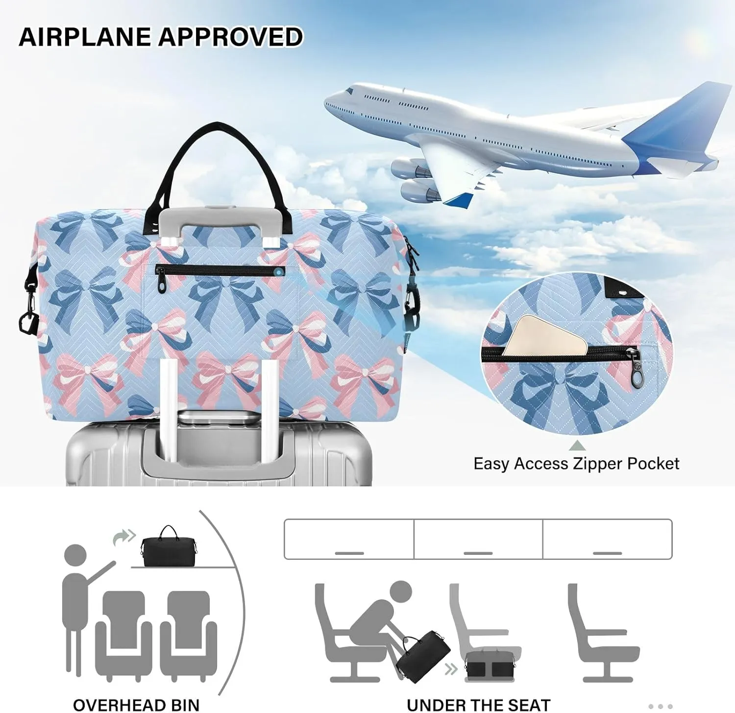 senya Weekender Bags Travel Duffel Gym Bag Ribbon Bow Sea Carry on Overnight Tote Bag with Toiletry Bag for Airplane Travel Trip Gym Yoga, g366836183p1006c1071s2442