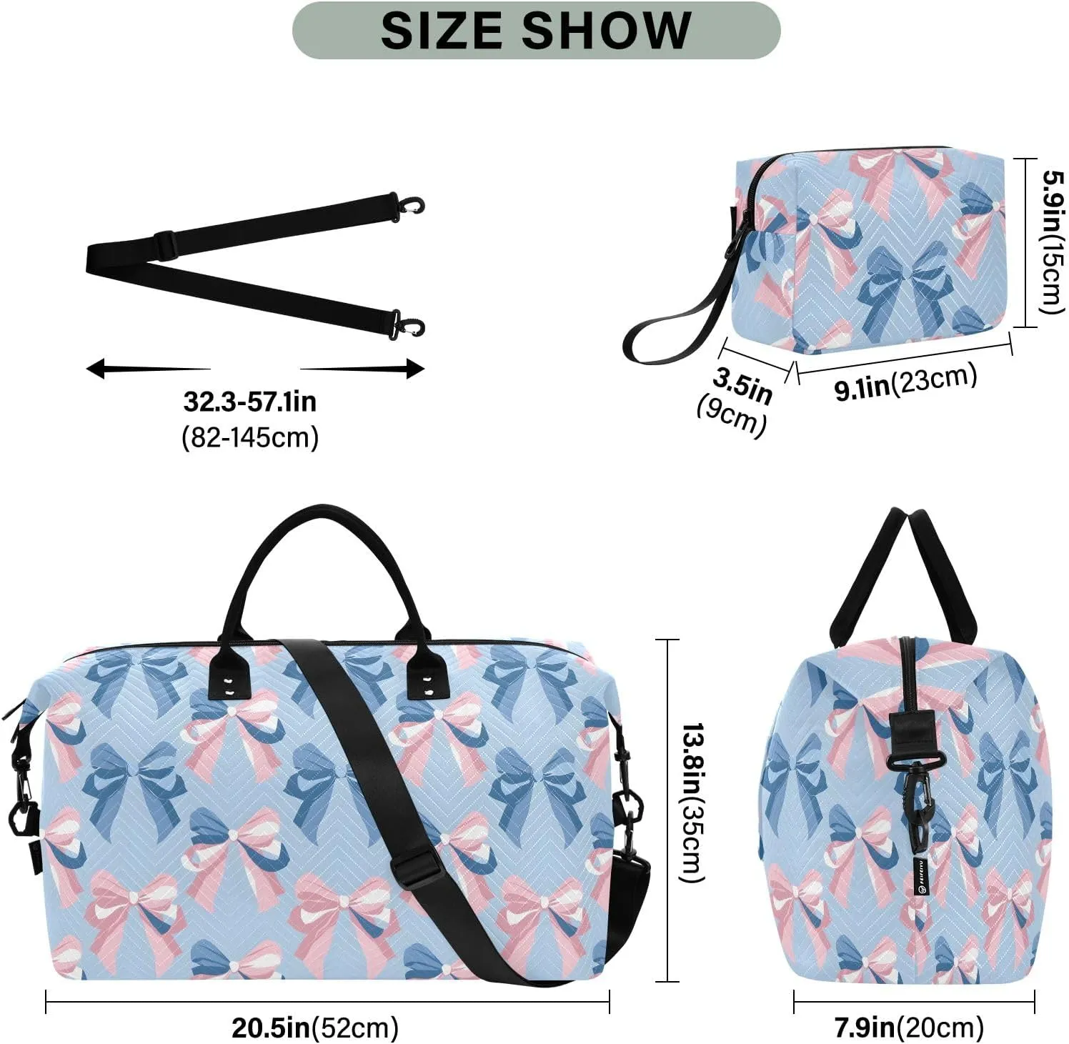 senya Weekender Bags Travel Duffel Gym Bag Ribbon Bow Sea Carry on Overnight Tote Bag with Toiletry Bag for Airplane Travel Trip Gym Yoga, g366836183p1006c1071s2442